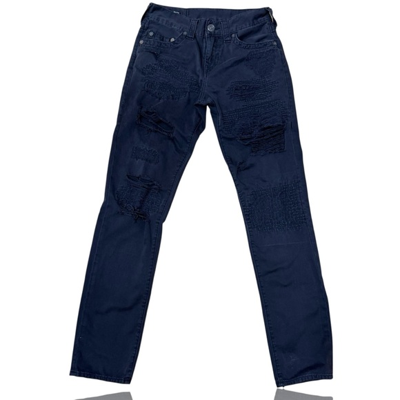 True Religion Denim - True Religion Geno Relaxed Slim Jeans Straight Distressed Washed Black Women 28